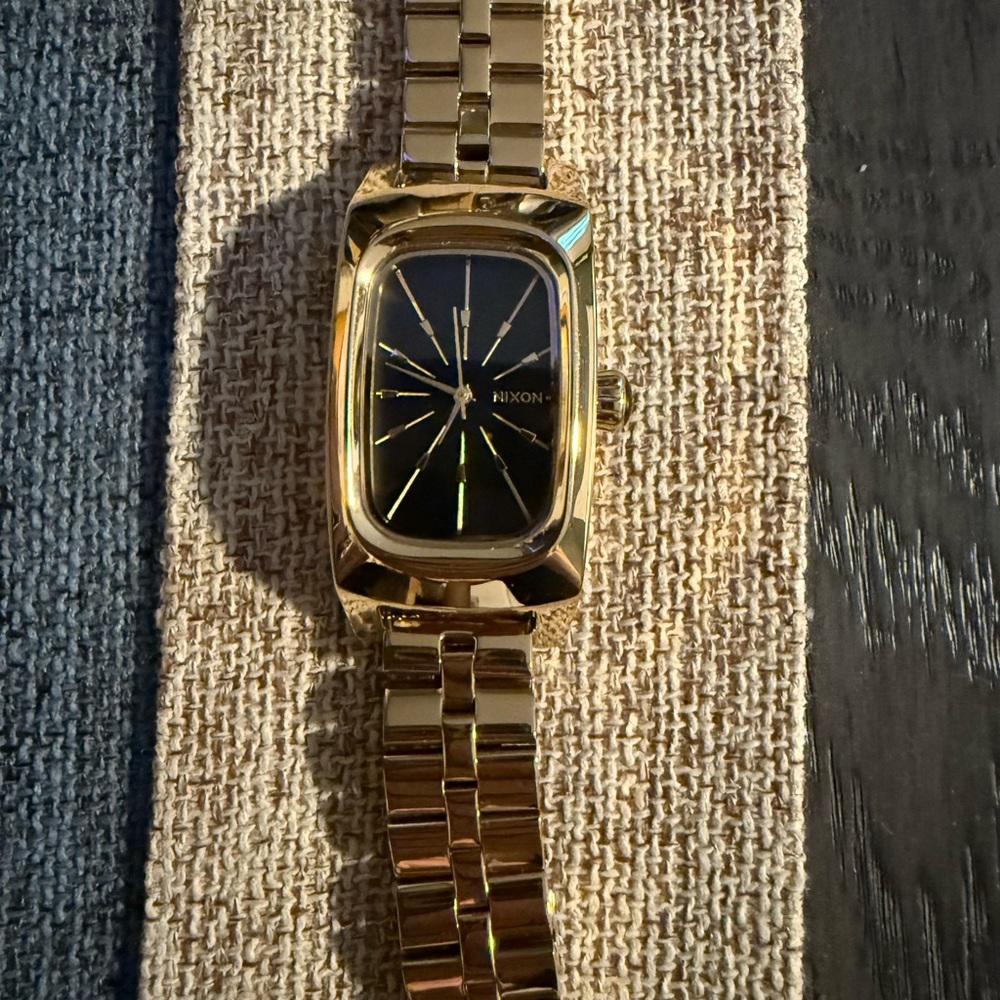 Nixon Gold Rectangular Watch with Black Face